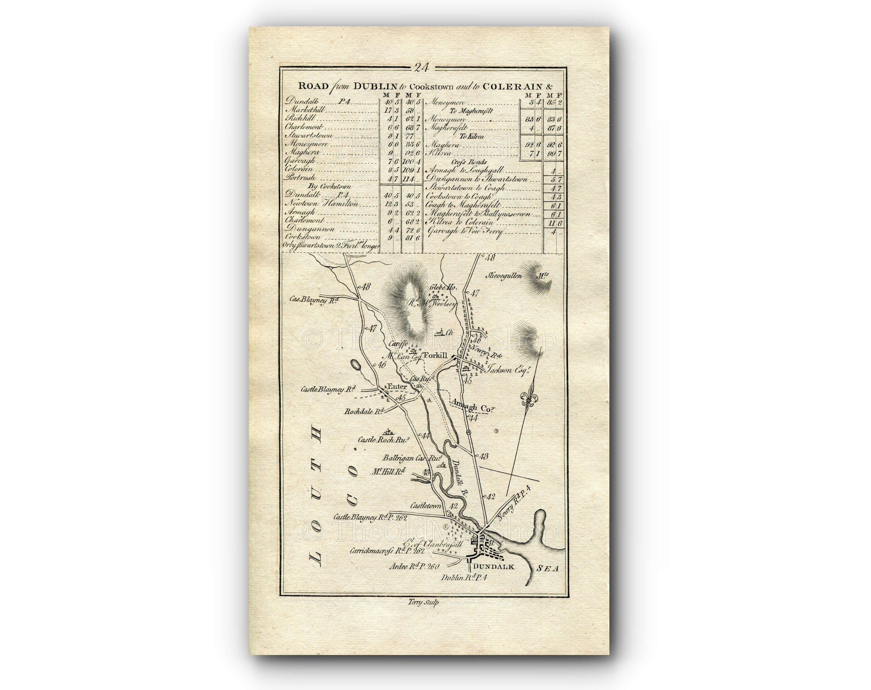 1778 Taylor & Skinner Antique Ireland Road Map 23/24 Tandragee Portadown Lurgan Bannfoot Stewartstown Dundalk Forkhill Louth Armagh Tyrone