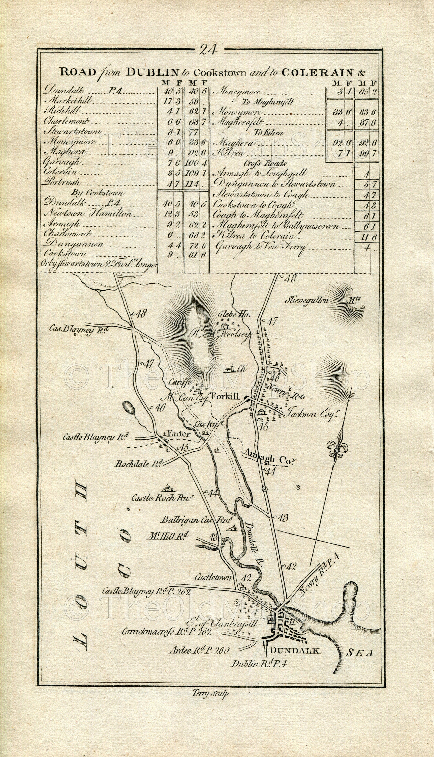 1778 Taylor & Skinner Antique Ireland Road Map 23/24 Tandragee Portadown Lurgan Bannfoot Stewartstown Dundalk Forkhill Louth Armagh Tyrone