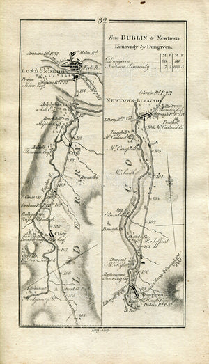 1778 Taylor & Skinner Antique Ireland Road Map 31/32 Cookstown, Lissan, Dungiven, Claudy, Londonderry, Limavady, County Londonderry