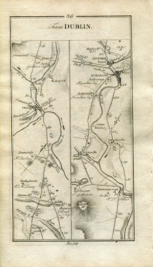 1778 Taylor & Skinner Antique Ireland Road Map 35/36 Emyvale Aughnacloy Clogher Ballygawley Omagh Ardstraw Douglas Bridge Strabane Lifford