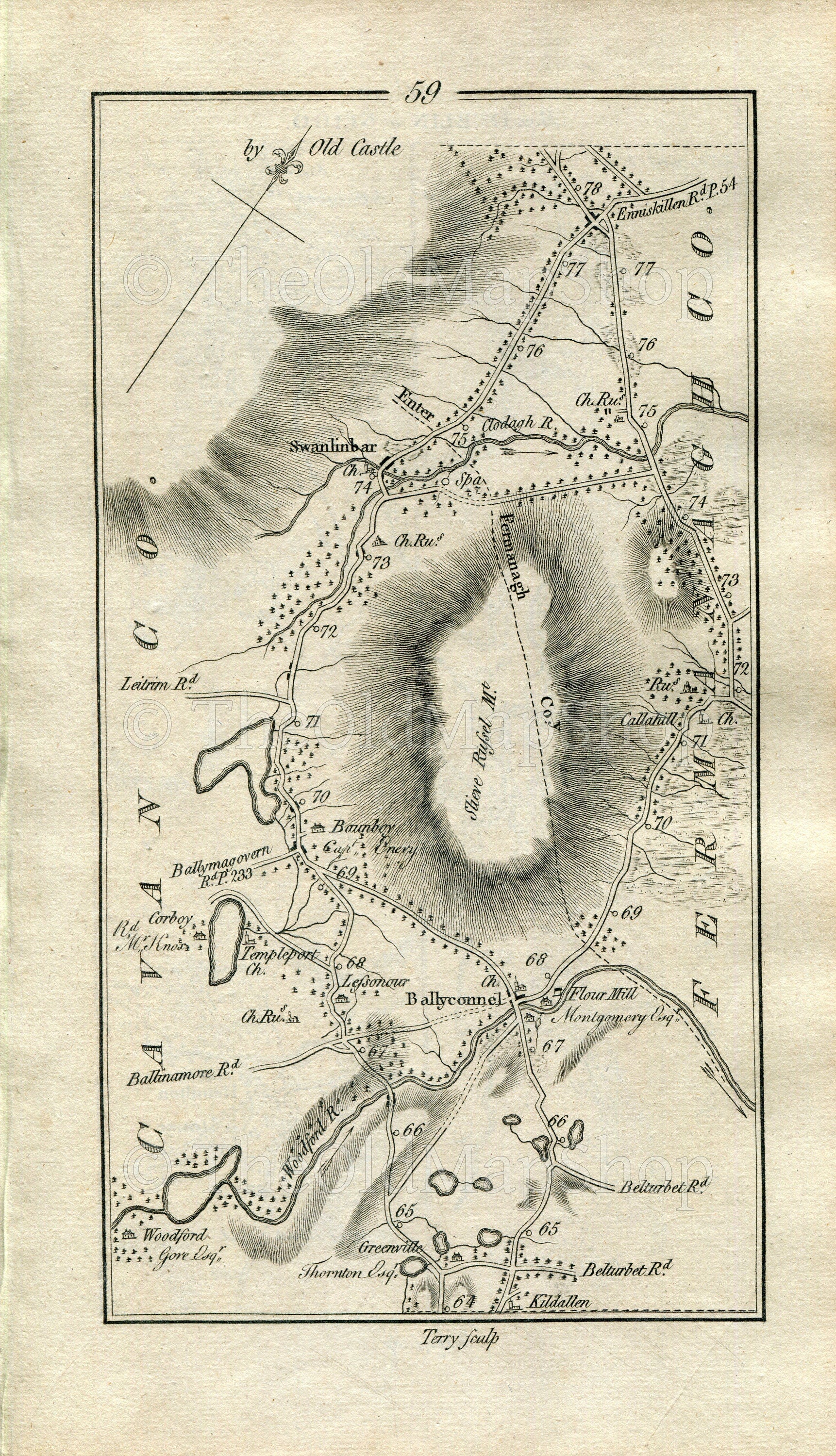 1778 Taylor & Skinner Antique Ireland Road Map 59/60 Ballyconnell Bawnboy Belcoo Manorhamilton Lurganboy Sligo Swanlinbar Blacklion Leitrim