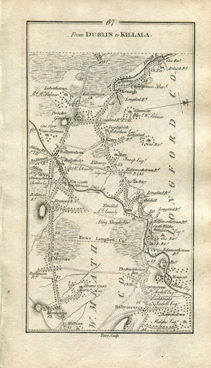 1778 Taylor & Skinner Antique Ireland Road Map 67/68 Moyvore Ballymahon Ballynacarrigy Abbeyshrule Barry Lanesborough Teronbarry Strokestown