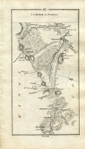 1778 Taylor & Skinner Antique Ireland Road Map 85/86 Killeigh, Ballinagar, Tullamore, Portarlington, Kilcormac, County Offaly, County Laois