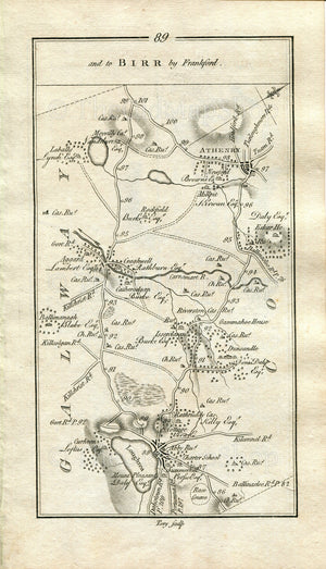 1778 Taylor & Skinner Antique Ireland Road Map 89/90 Loughrea Craughwell Moyvilla Athenry Oranmore Galway Moycullen Oughterard Aughnaure