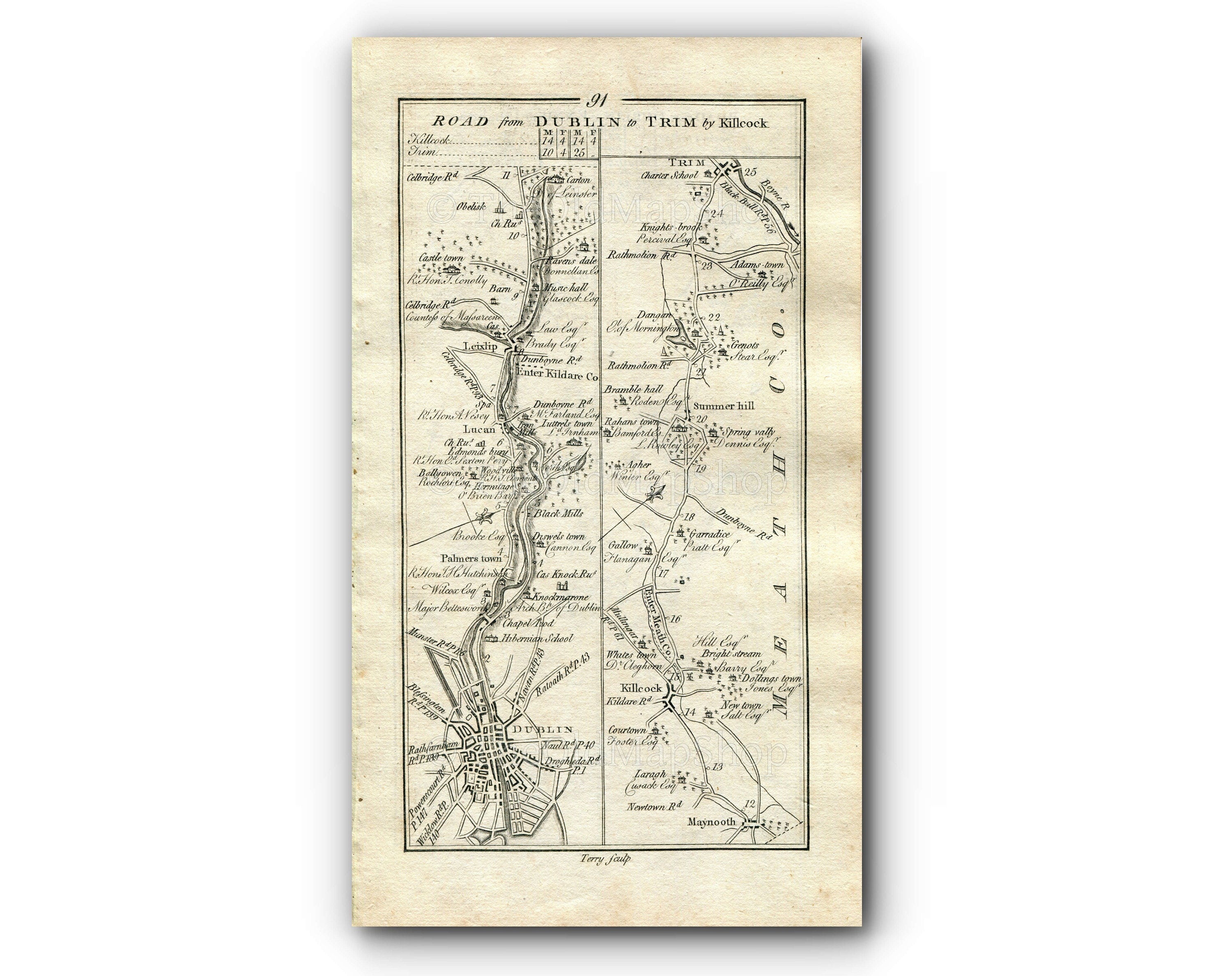 1778 Taylor & Skinner Antique Ireland Road Map 91/92 Dublin Palmerstown Kilcock Ginnets Knightsbrook Kilchreest Gort Tubber Crusheen Ennis