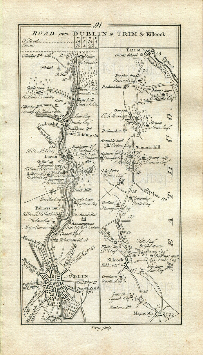 1778 Taylor & Skinner Antique Ireland Road Map 91/92 Dublin Palmerstown Kilcock Ginnets Knightsbrook Kilchreest Gort Tubber Crusheen Ennis