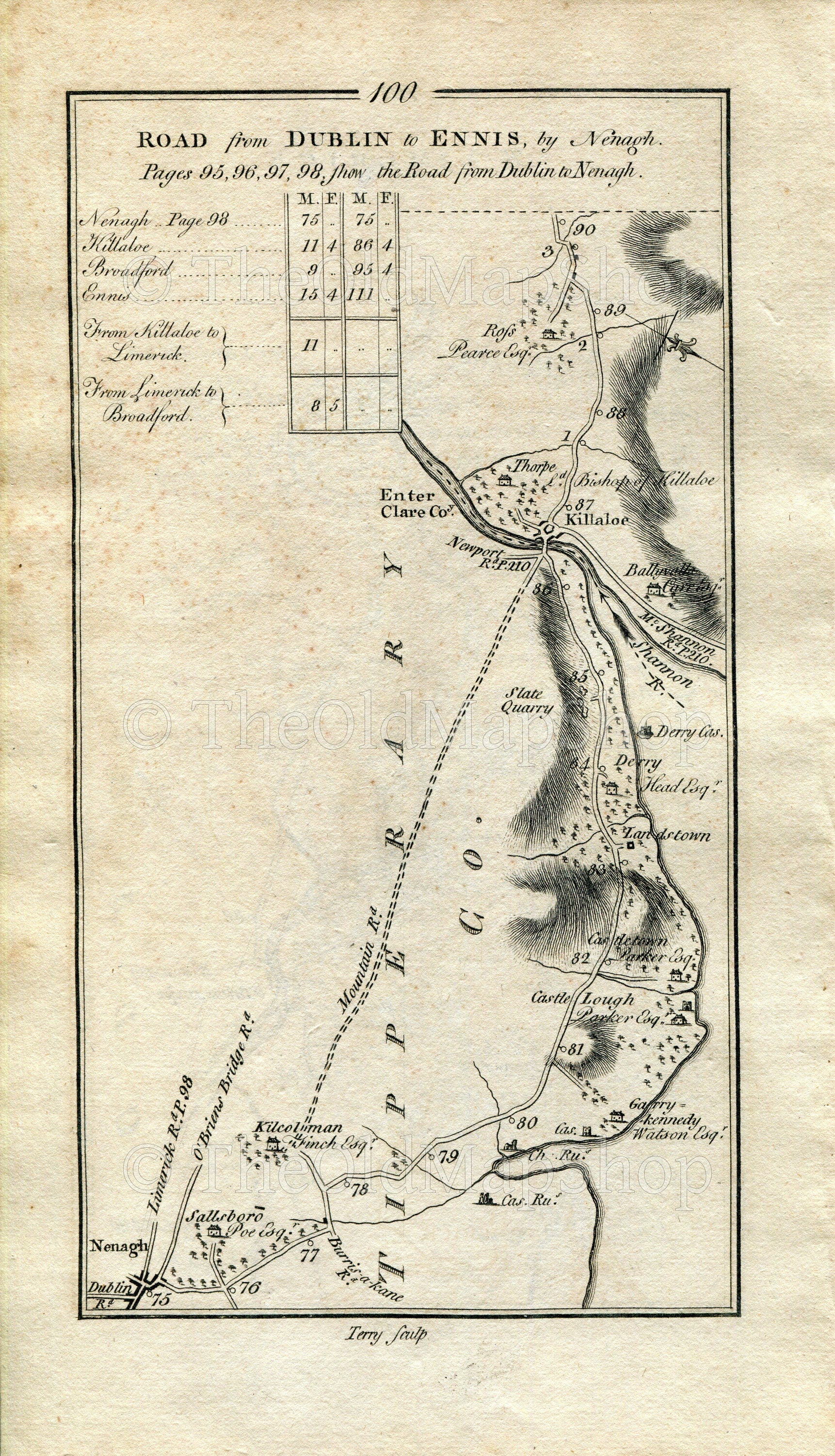 1778 Taylor & Skinner Antique Ireland Road Map 99/100 O'Briensbridge Castleconnell Newport Castletroy Annacotty Limerick Nenagh Killaloe