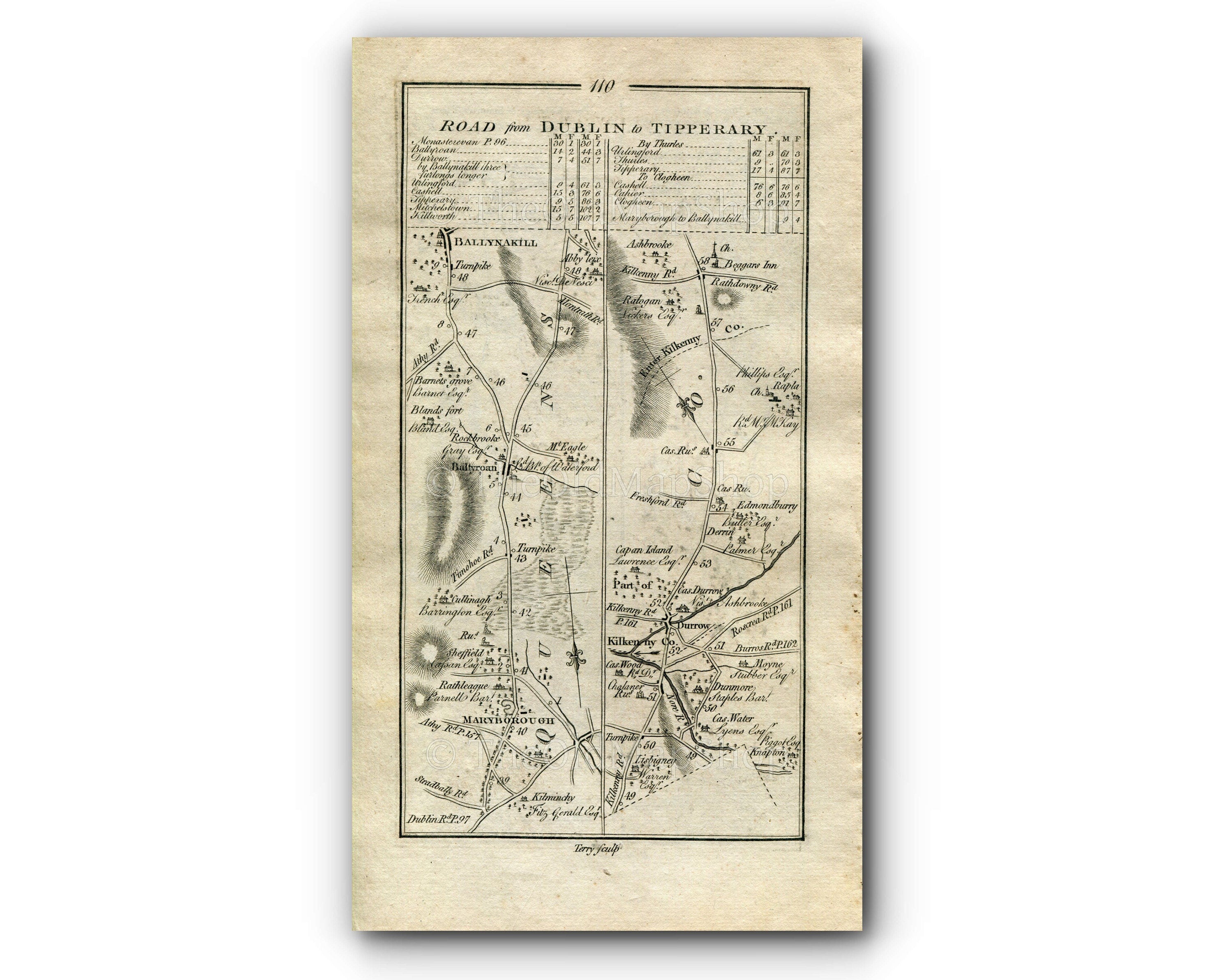 1778 Taylor & Skinner Antique Ireland Road Map 109/110 Castleisland Killarney Kenmare Portlaoise Maryborough Ballyroan Ballinakill Durrow