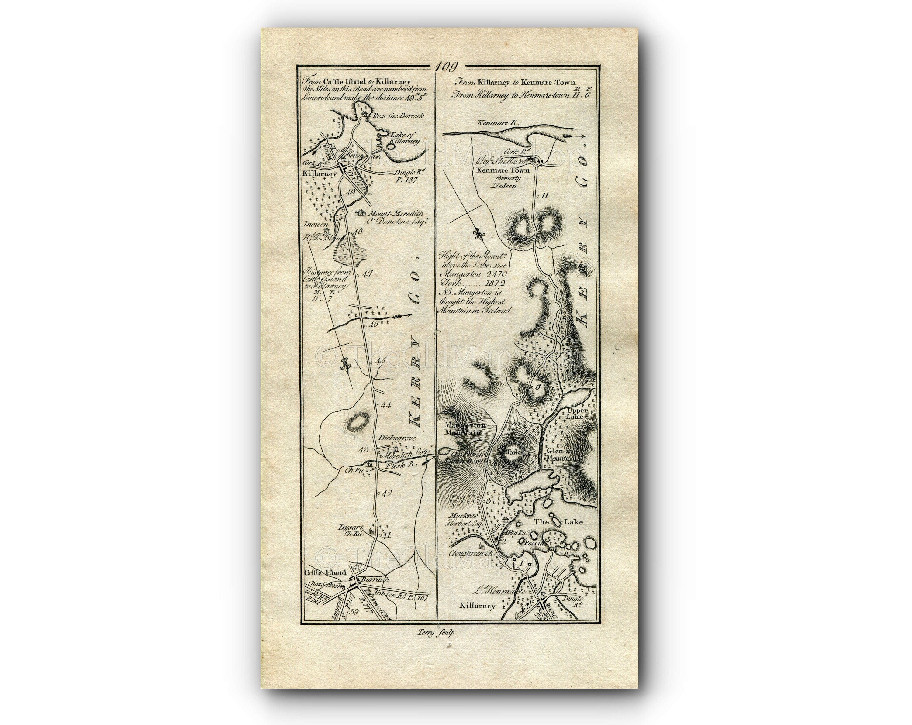 1778 Taylor & Skinner Antique Ireland Road Map 109/110 Castleisland Killarney Kenmare Portlaoise Maryborough Ballyroan Ballinakill Durrow