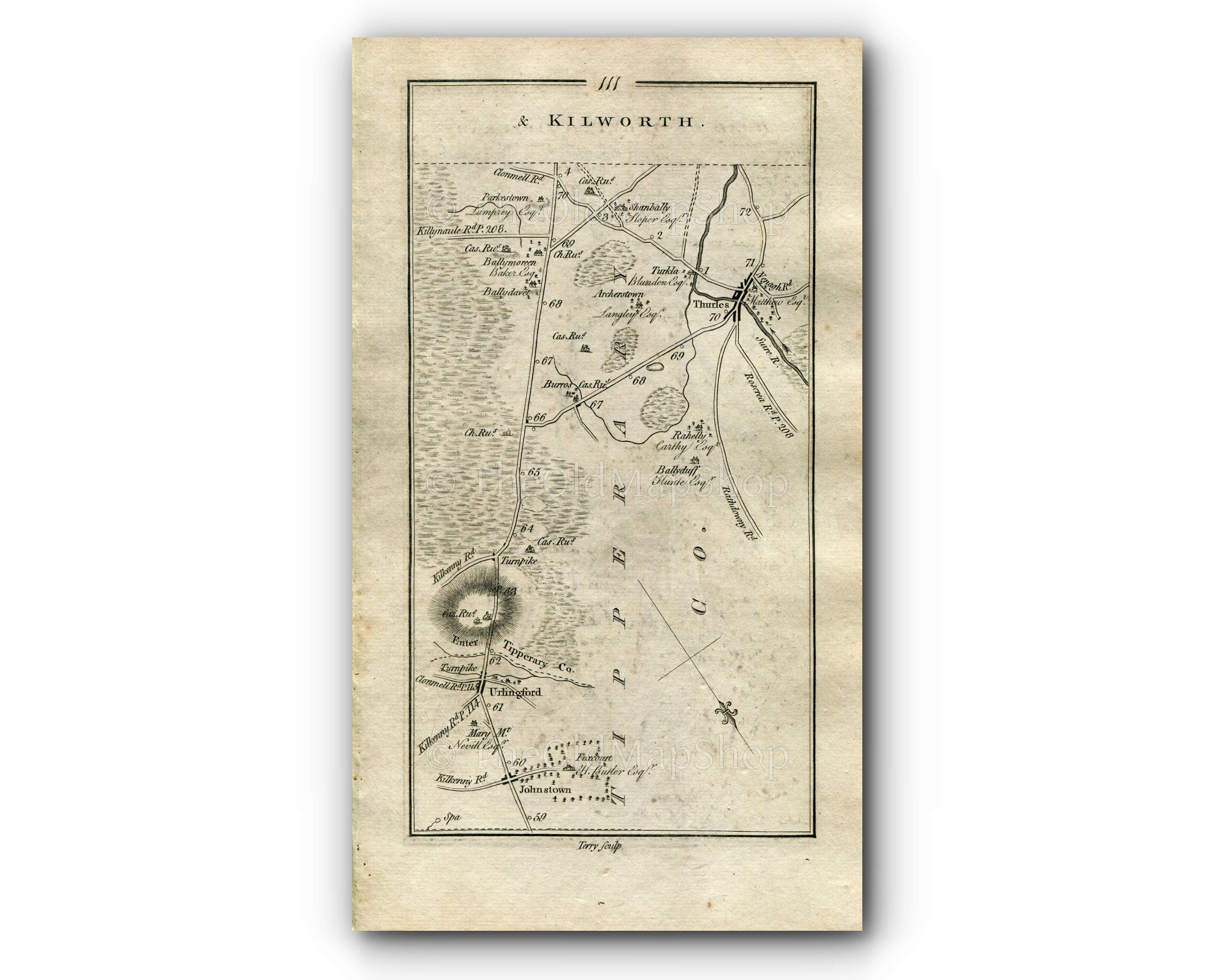 1778 Taylor & Skinner Antique Ireland Road Map 111/112 Johnstown Urlingford Thurles Holycross Cashel Ardmayle Golden Kilfeacle Tipperary