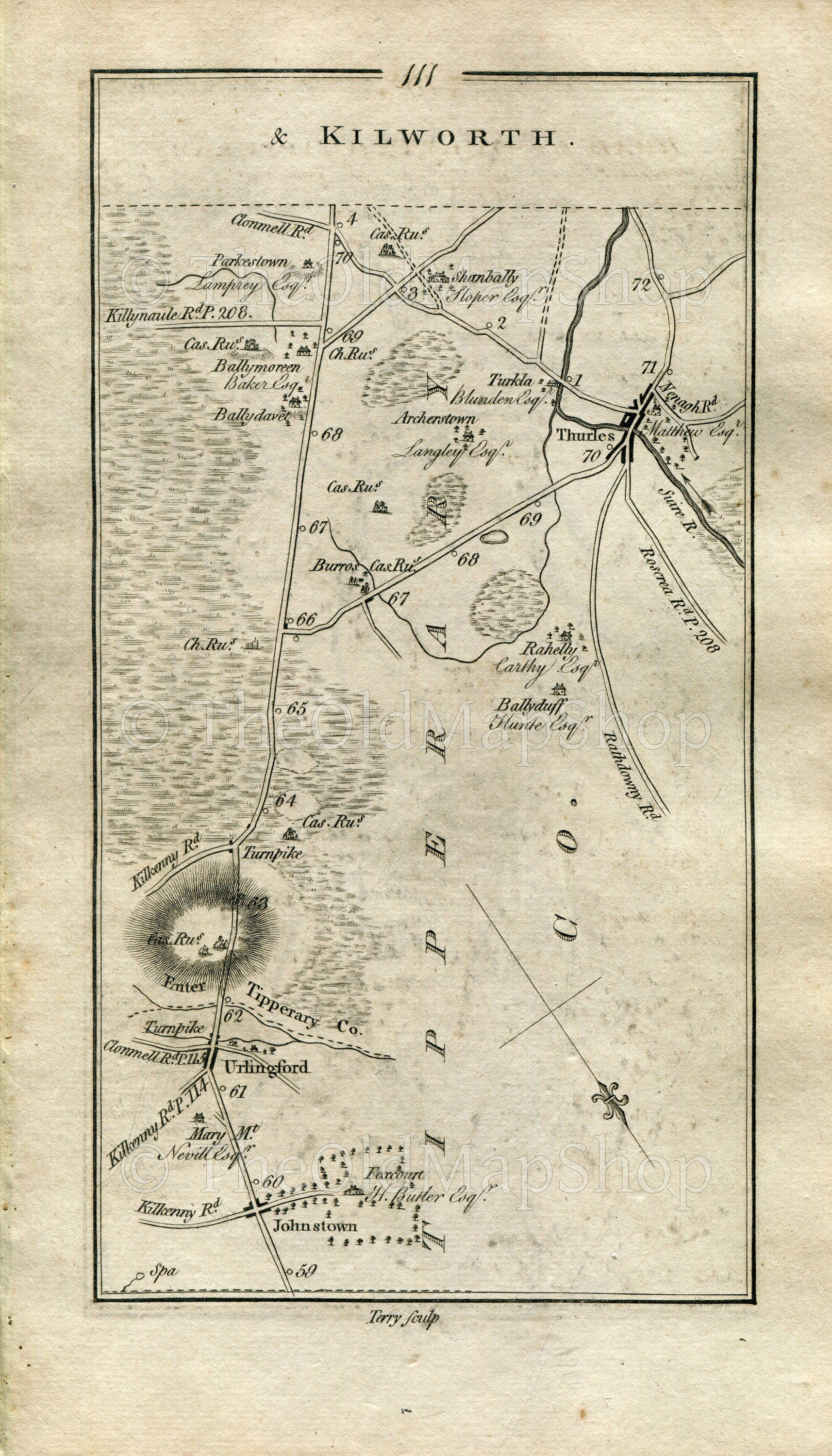 1778 Taylor & Skinner Antique Ireland Road Map 111/112 Johnstown Urlingford Thurles Holycross Cashel Ardmayle Golden Kilfeacle Tipperary