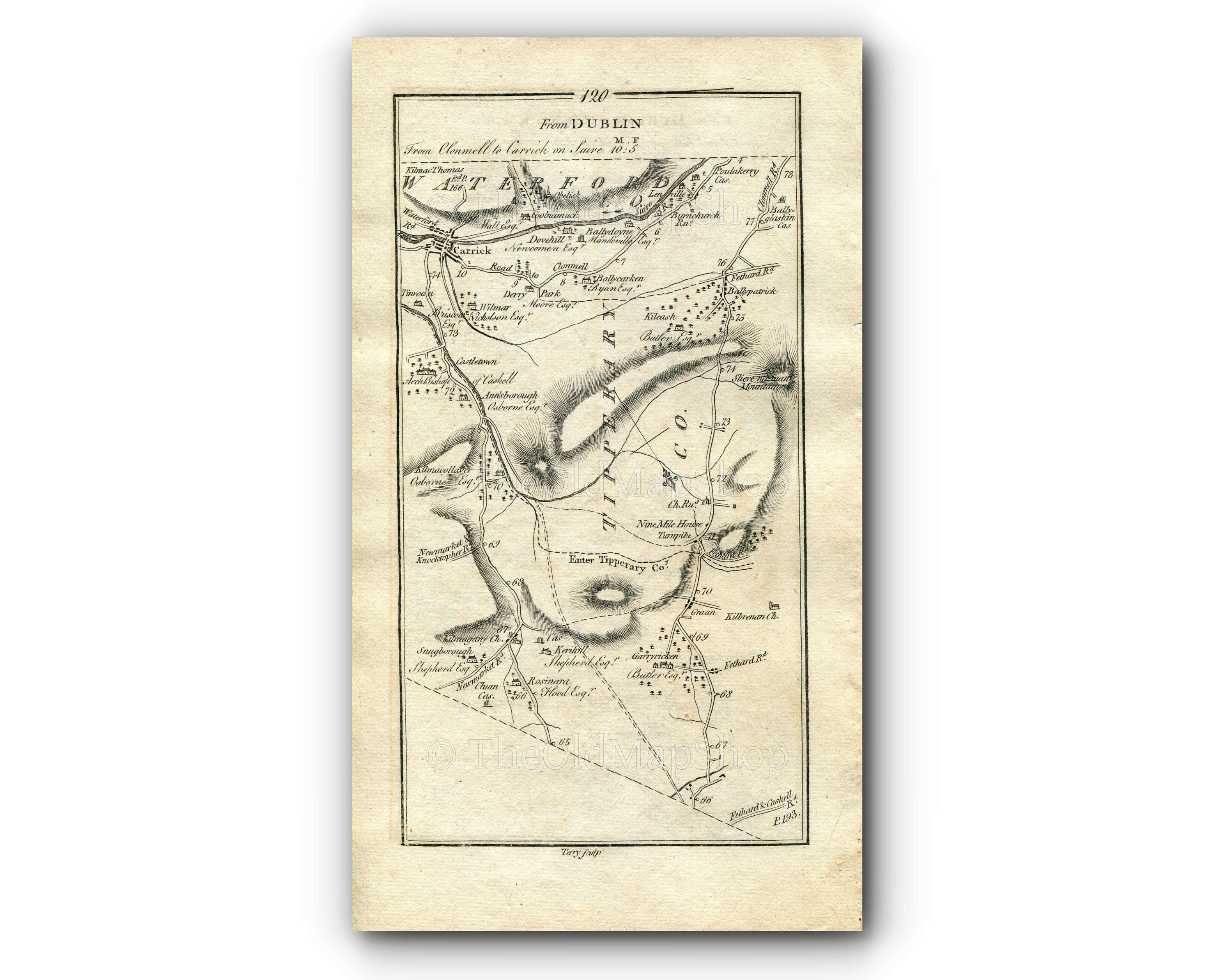 1778 Taylor & Skinner Antique Ireland Road Map 119/120 Kilkenny Irishtown Mount Juliet Kells Callan Carrick-On-Suir Kilcash Ninemilehouse