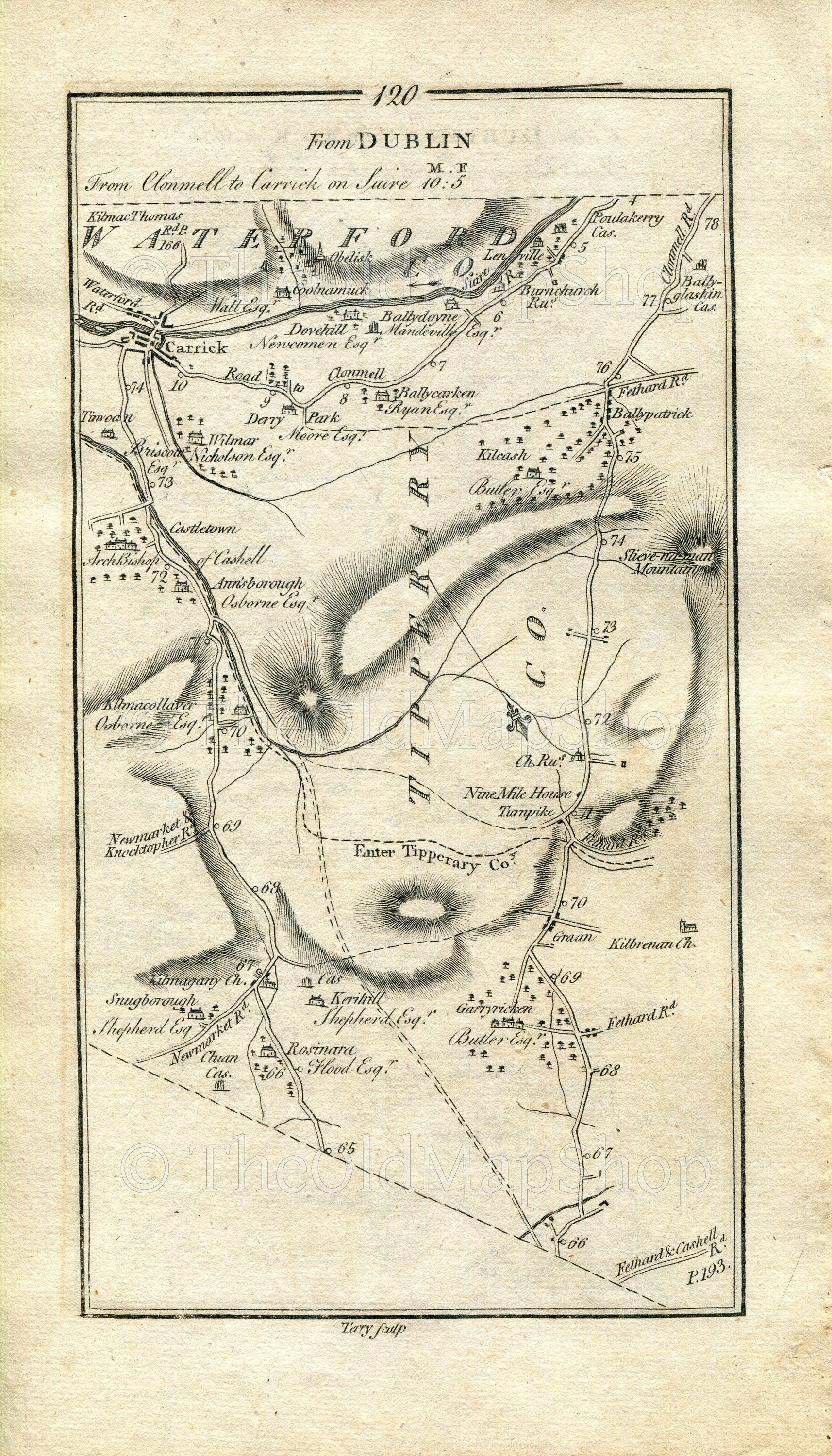 1778 Taylor & Skinner Antique Ireland Road Map 119/120 Kilkenny Irishtown Mount Juliet Kells Callan Carrick-On-Suir Kilcash Ninemilehouse