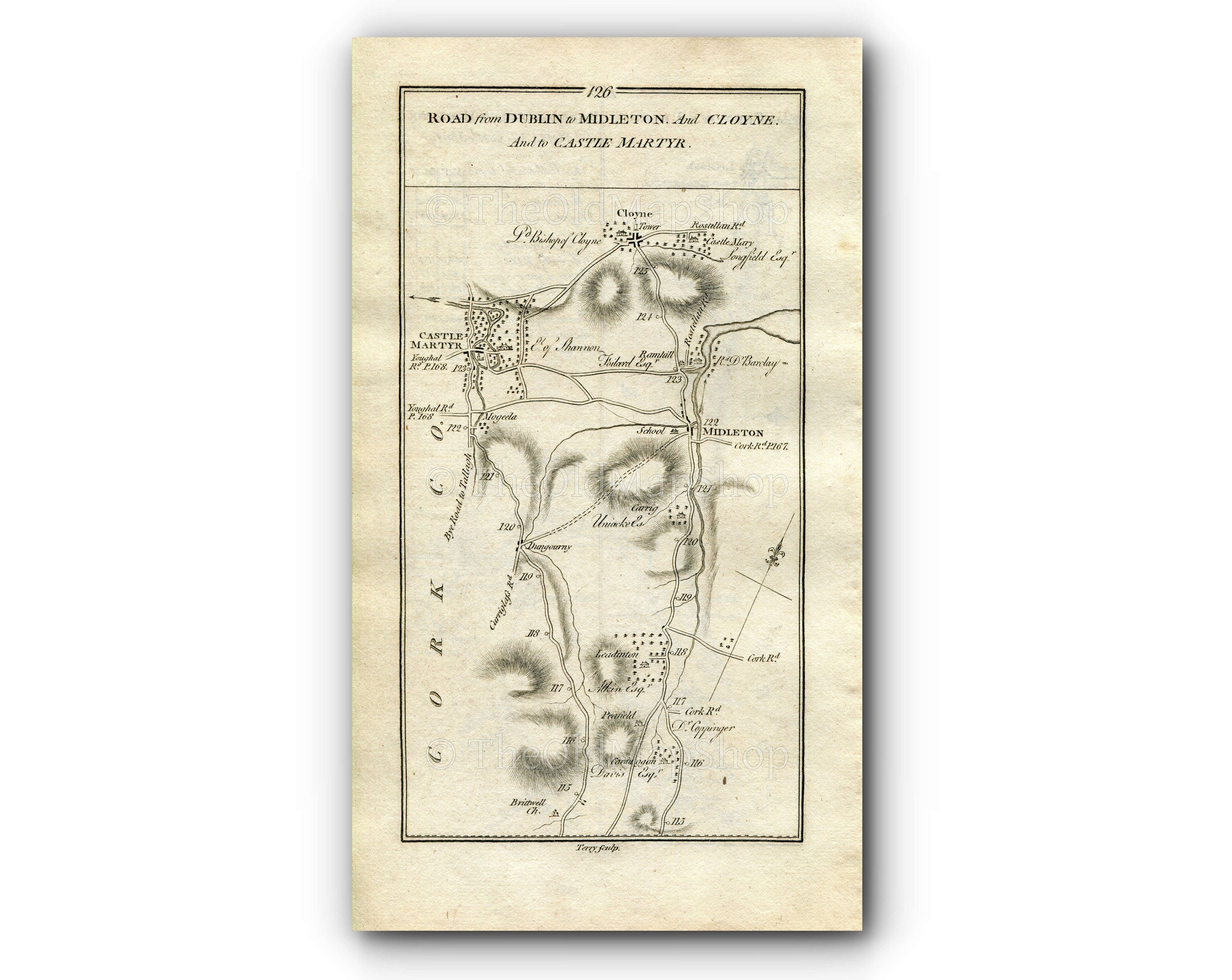 1778 Taylor & Skinner Antique Ireland Road Map 125/126 Fermoy Kilmurry Lismore Castlelyons Castlemartyr Cloyne Midleton Mogeely Dungourney