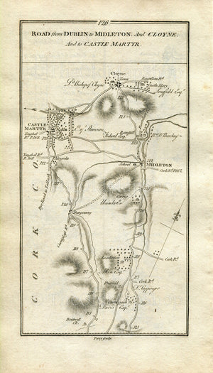 1778 Taylor & Skinner Antique Ireland Road Map 125/126 Fermoy Kilmurry Lismore Castlelyons Castlemartyr Cloyne Midleton Mogeely Dungourney