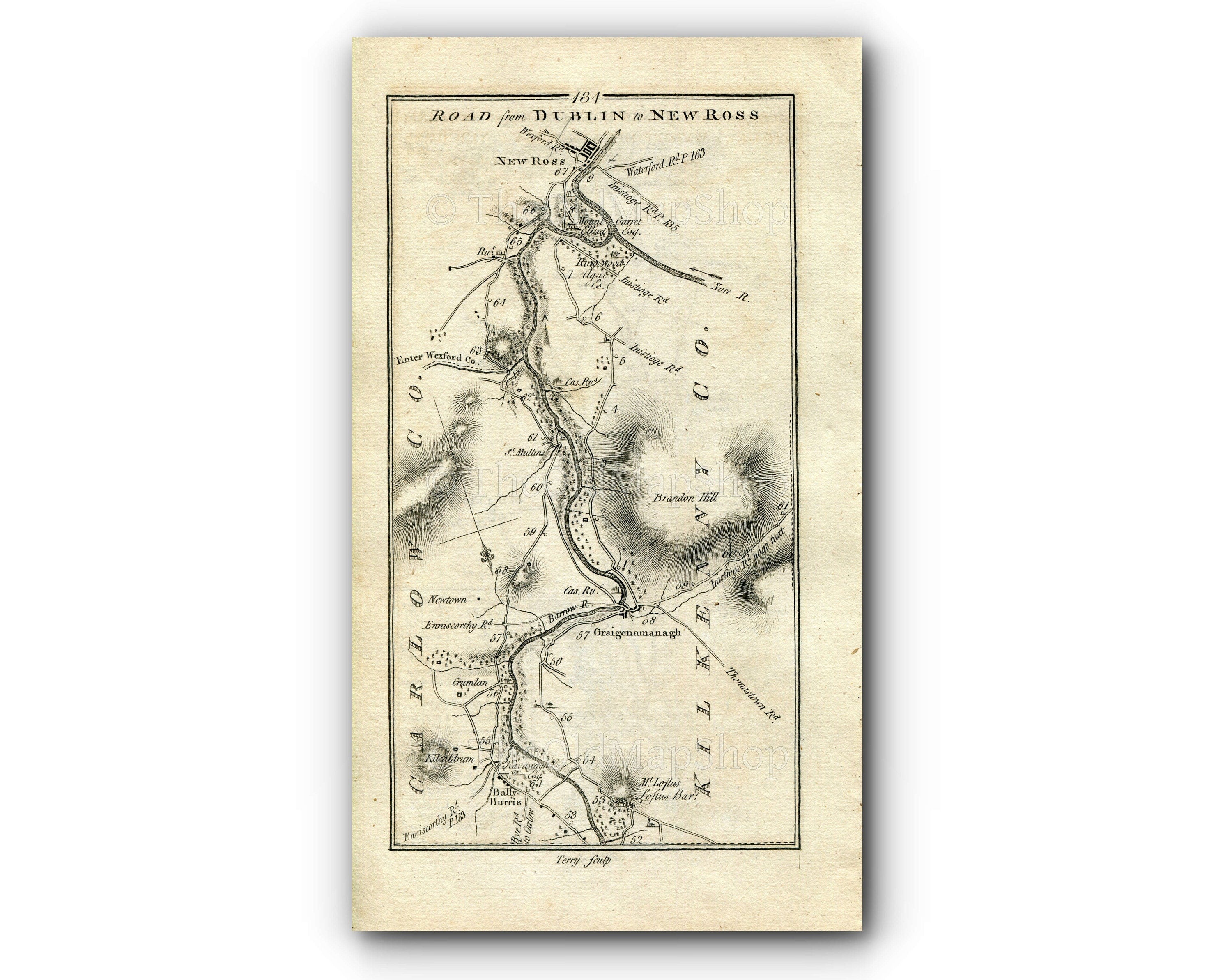 1778 Taylor & Skinner Antique Ireland Road Map 133/134 Carlow Leighlinbridge Goresbridge Gowran Borris Graiguenamanagh St Mullin's New Ross