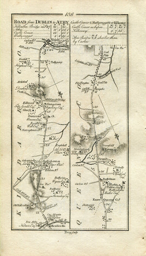 1778 Taylor & Skinner Antique Ireland Road Map 135/136 Inistioge Woodstock Waterford Thomastown Kilcullen Ballylinan Kilkenny Kildare Laois
