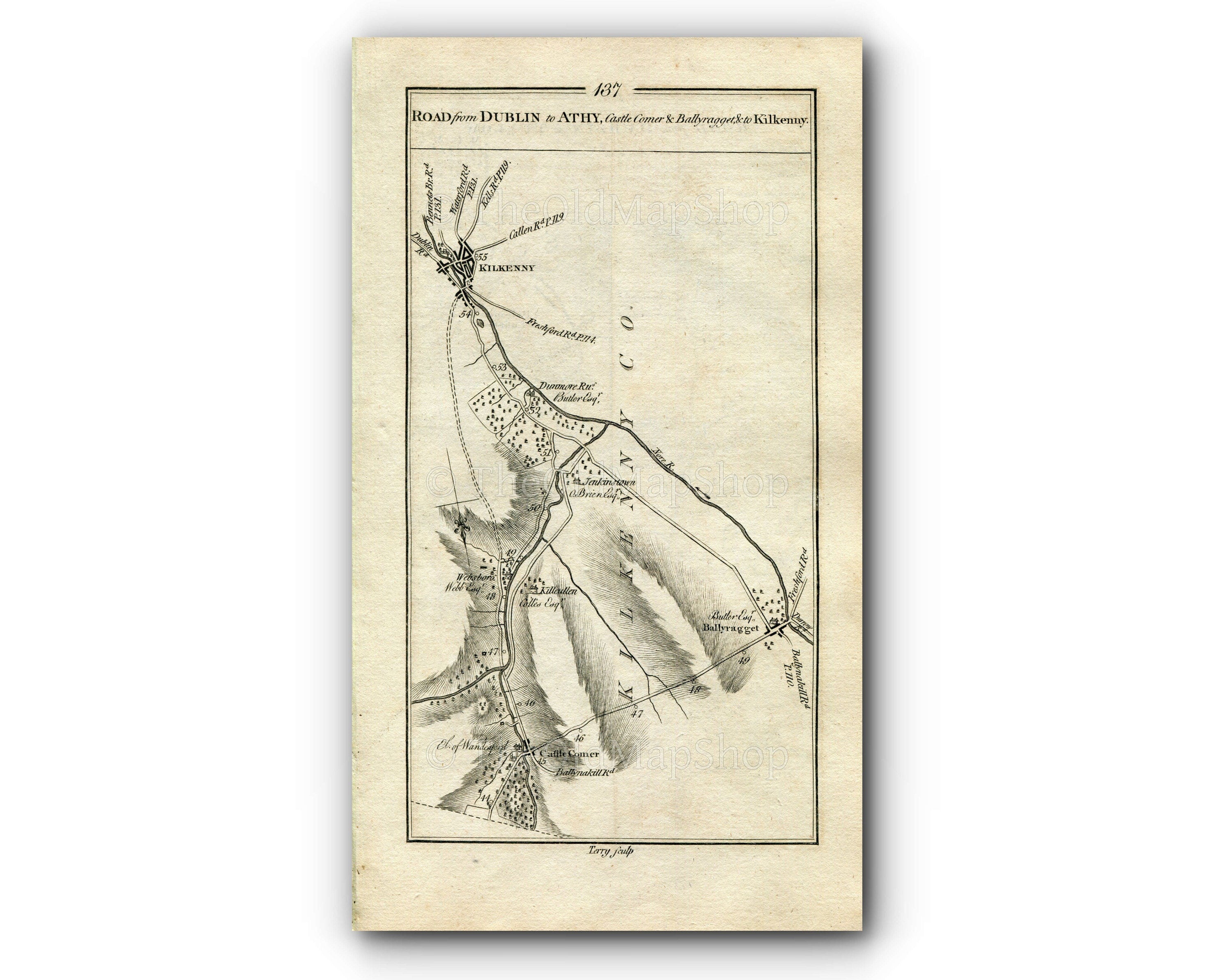 1778 Taylor & Skinner Antique Ireland Road Map 137/138 Kilkenny Ballyragget Castlecorner Dublin Tallaght Russborough Ballymore Eustace
