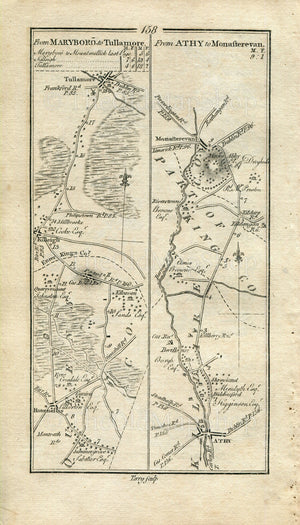 1778 Taylor & Skinner Antique Ireland Road Map 157/158 Athy Maryborough Mountmellick Clonygowan Daingean Rosenallis Kildangan Monasterevin