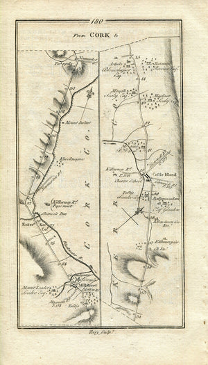 1778 Taylor & Skinner Antique Ireland Road Map 179/180 Cork Blarney Cloghroe Derry Millstreet Knocknagree Castleisland Maglass Magh Arabella