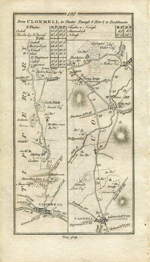 1778 Taylor & Skinner Antique Ireland Road Map 189/190 Cahir Clonmel Golden Cashel Rathronan Holycross Farneybridge Thurles Tipperary