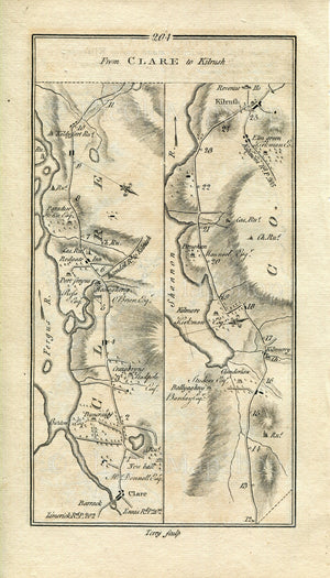 1778 Taylor & Skinner Antique Ireland Road Map 203/204 Corofin Leamaneh Kilfenora Ennistimon Clarecastle Kildysart Kilmurry McMahon Kilrush