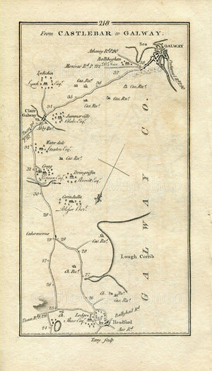 1778 Taylor & Skinner Antique Ireland Road Map 217/218 Ballinrobe Kilmaine Shrule Cong Ballycurrin Headford Drumgriftin Claregalway Galway