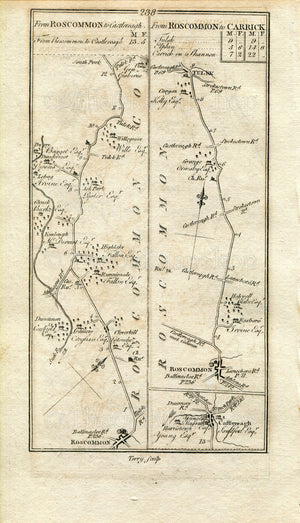 1778 Taylor & Skinner Antique Ireland Road Map 237/238 Eyrecourt Portumna Longford Saint Johnstown Granard Roscommon Castlerea Cargins Tulsk