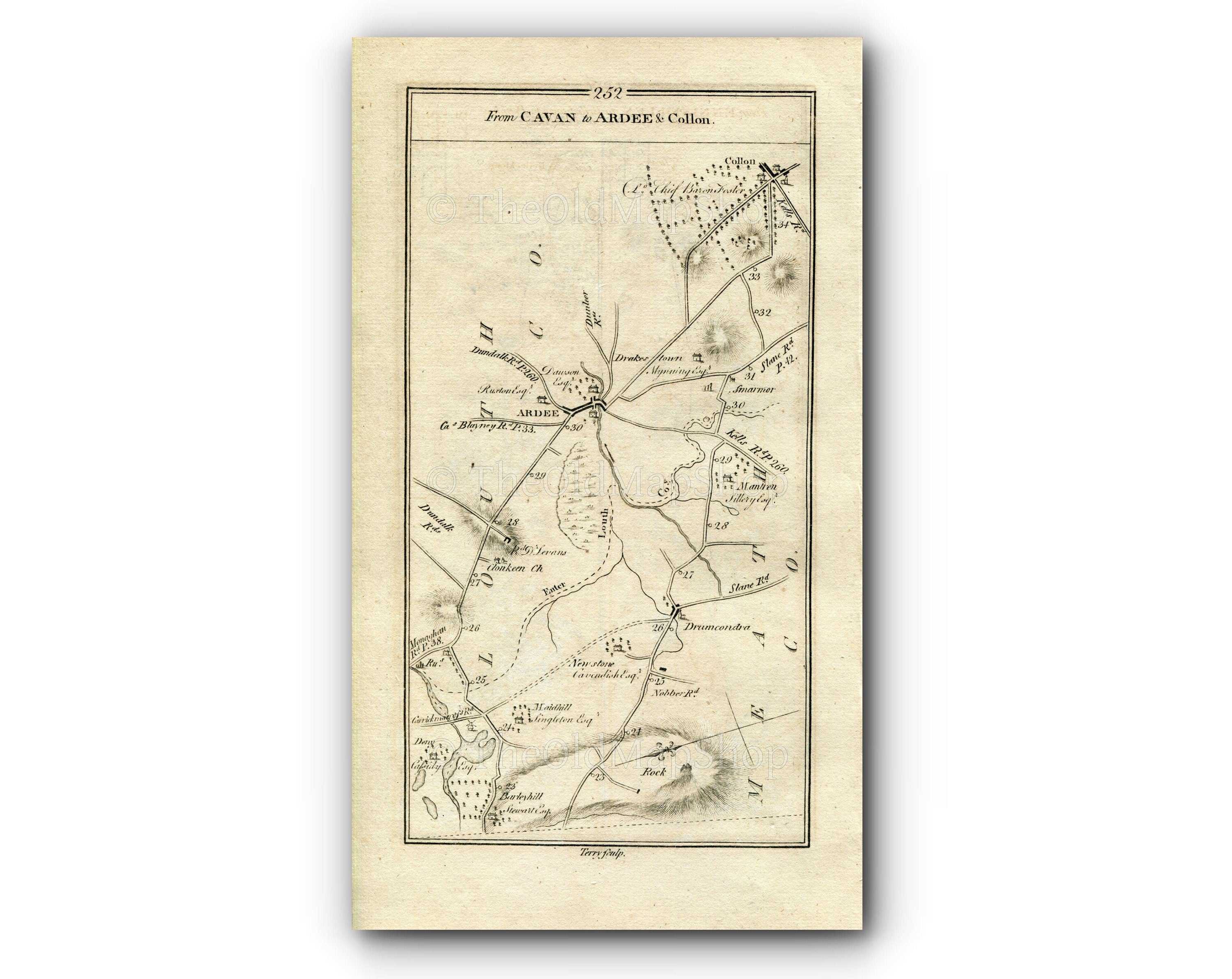 1778 Taylor & Skinner Antique Ireland Road Map 251/252 Cavan Stradone Bailieborough Kingscourt Drumconrath Smarmore Ardee Collon Cavan Meath