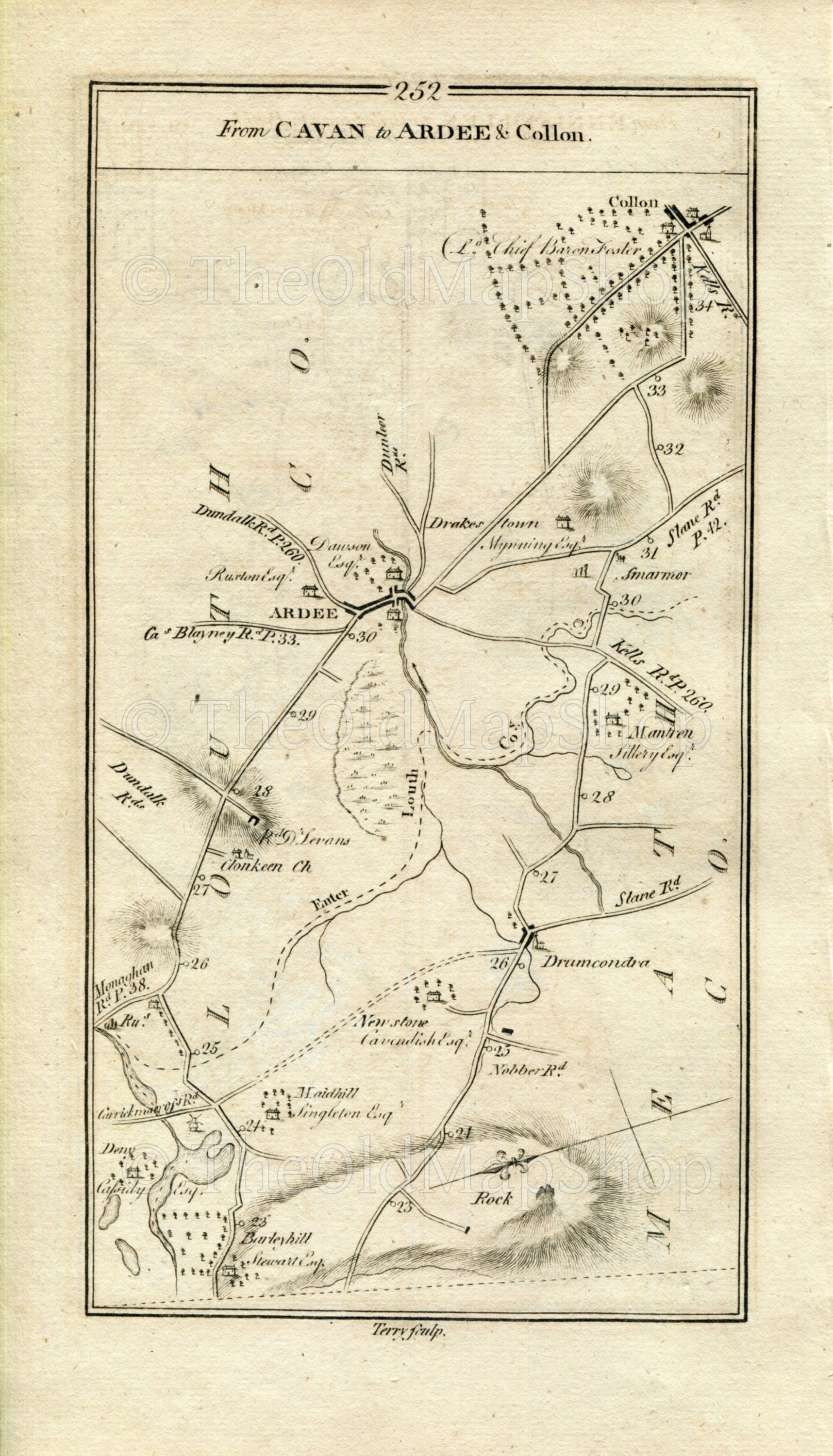 1778 Taylor & Skinner Antique Ireland Road Map 251/252 Cavan Stradone Bailieborough Kingscourt Drumconrath Smarmore Ardee Collon Cavan Meath
