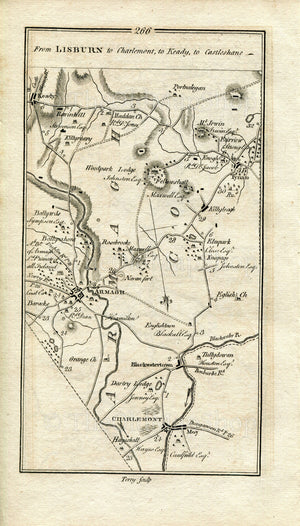 1778 Taylor & Skinner Antique Ireland Road Map 265/266 Lurgan Portadown Richhill Loughgall Moy Charlemont Blackwatertown Armagh Keady Tynan