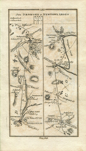 1778 Taylor Skinner Antique Ireland Map 283/284 Dromore Ballynahinch Saintfield Comber Newtownards Castlewellan Clough Seaforde Ballynahinch