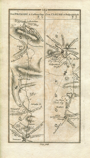 1778 Taylor Skinner Antique Ireland Map 283/284 Dromore Ballynahinch Saintfield Comber Newtownards Castlewellan Clough Seaforde Ballynahinch