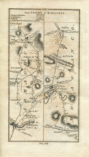 1778 Taylor & Skinner Antique Ireland Map 285/286 Rostrevor Rathfriland Dromore Lurgan Newry Belleeks Newtownhamilton Castleblayney Ballybay