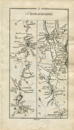 1778 Taylor & Skinner Antique Ireland Road Map 5/6 Banbridge, Dromore Lisburn Dunmurry Belfast Holywood Cultra Bangor Dundonald Newtownards
