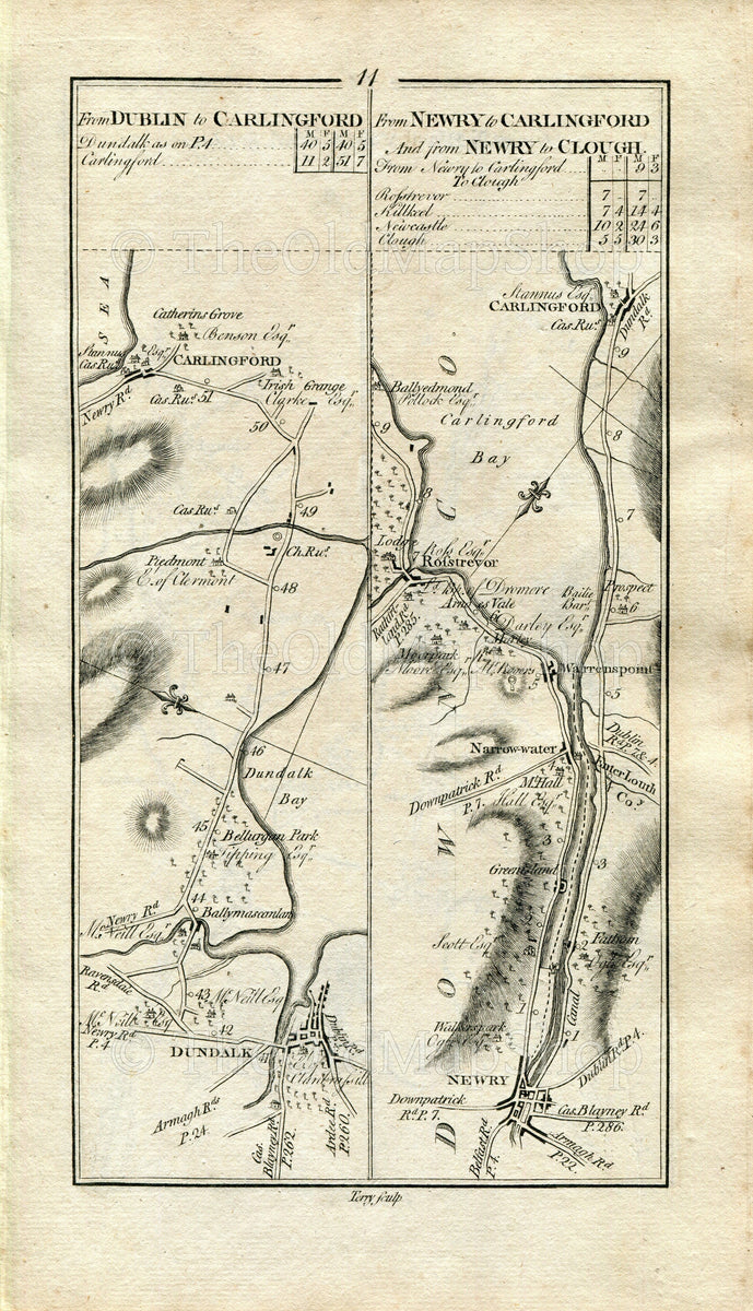 1778 Taylor & Skinner Antique Ireland Road Map 11/12 Newry Warrenpoint ...