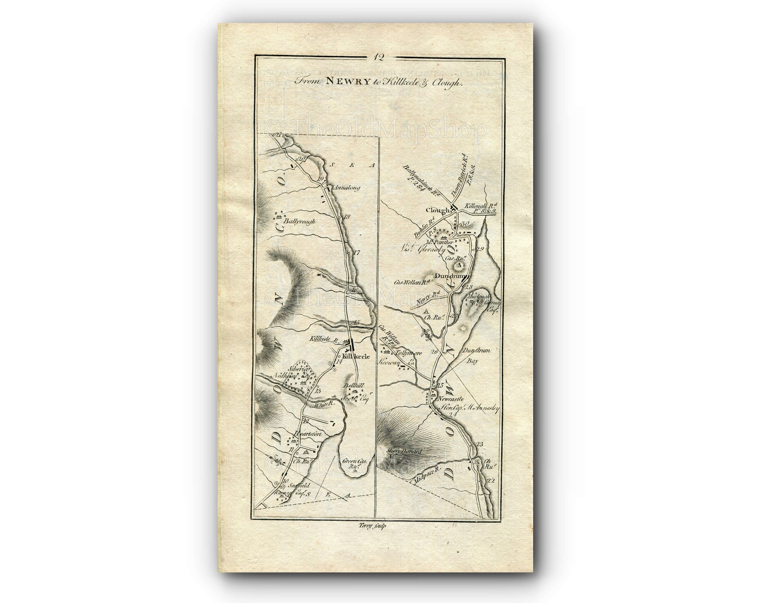 1778 Taylor & Skinner Antique Ireland Road Map 11/12 Newry Warrenpoint Dundalk Carlingford Rostrevor Kilkeel Annalong Newcastle Dundrum