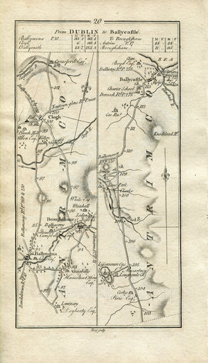 1778 Taylor & Skinner Antique Ireland Road Map 19/20 Ballymoney Coleraine Ballymena Ballygarvey Broughshane Clough Corkey Ballycastle Antrim