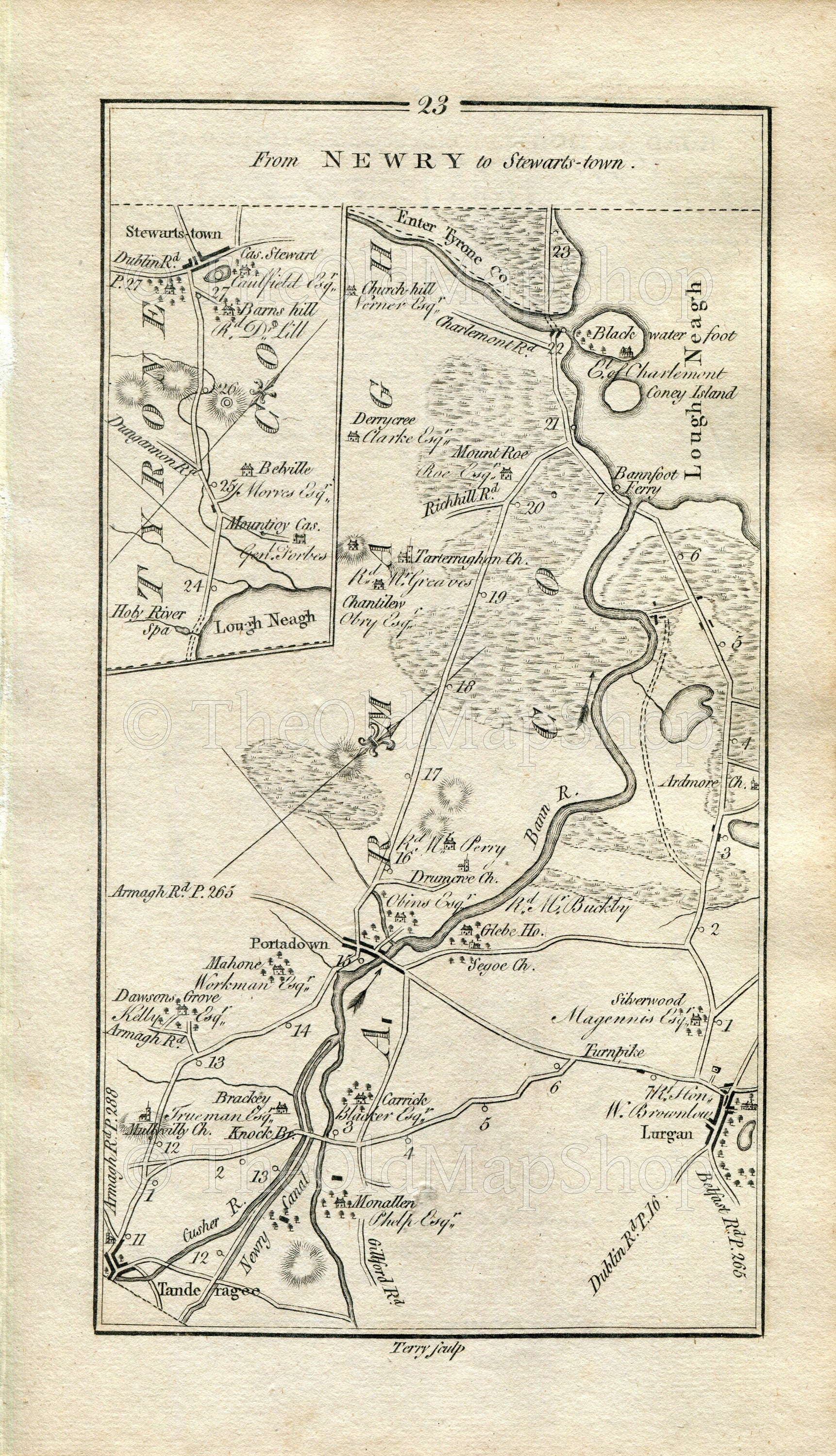 1778 Taylor & Skinner Antique Ireland Road Map 23/24 Tandragee Portadown Lurgan Bannfoot Stewartstown Dundalk Forkhill Louth Armagh Tyrone