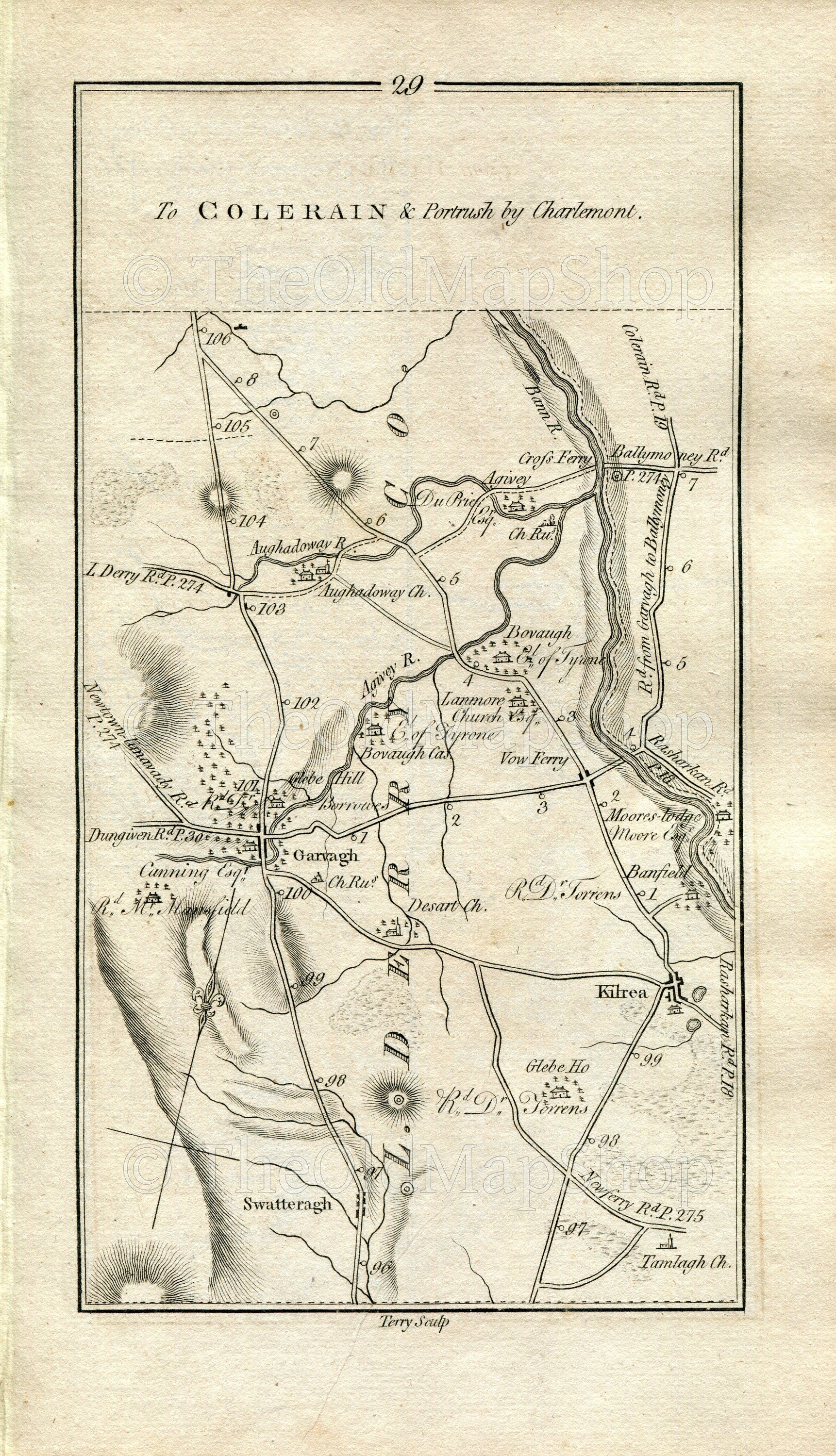 1778 Taylor & Skinner Antique Ireland Road Map 29/30 Swatragh Garvagh Kilrea Aghadowey Agivey Coleraine Portrush Dungiven County Londonderry