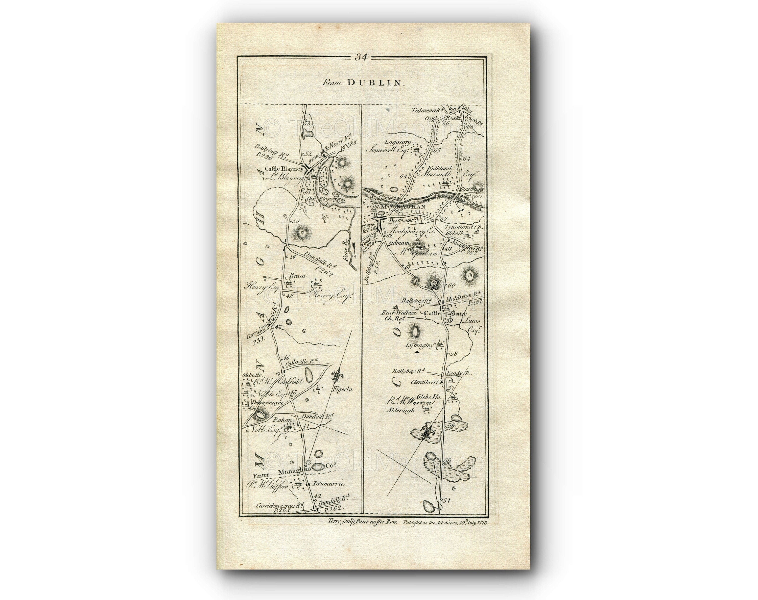 1778 Taylor & Skinner Antique Ireland Road Map 31/32 Drogheda Tullyallen Collon Tallanstown Rahans Donaghmoyne Castleblayney Monoghan Ardee
