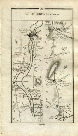 1778 Taylor & Skinner Antique Ireland Road Map 37/38 Ballymagorry St Johnston Londonderry Lifford Letterkenny Ardee Carrickmacross Ballybay