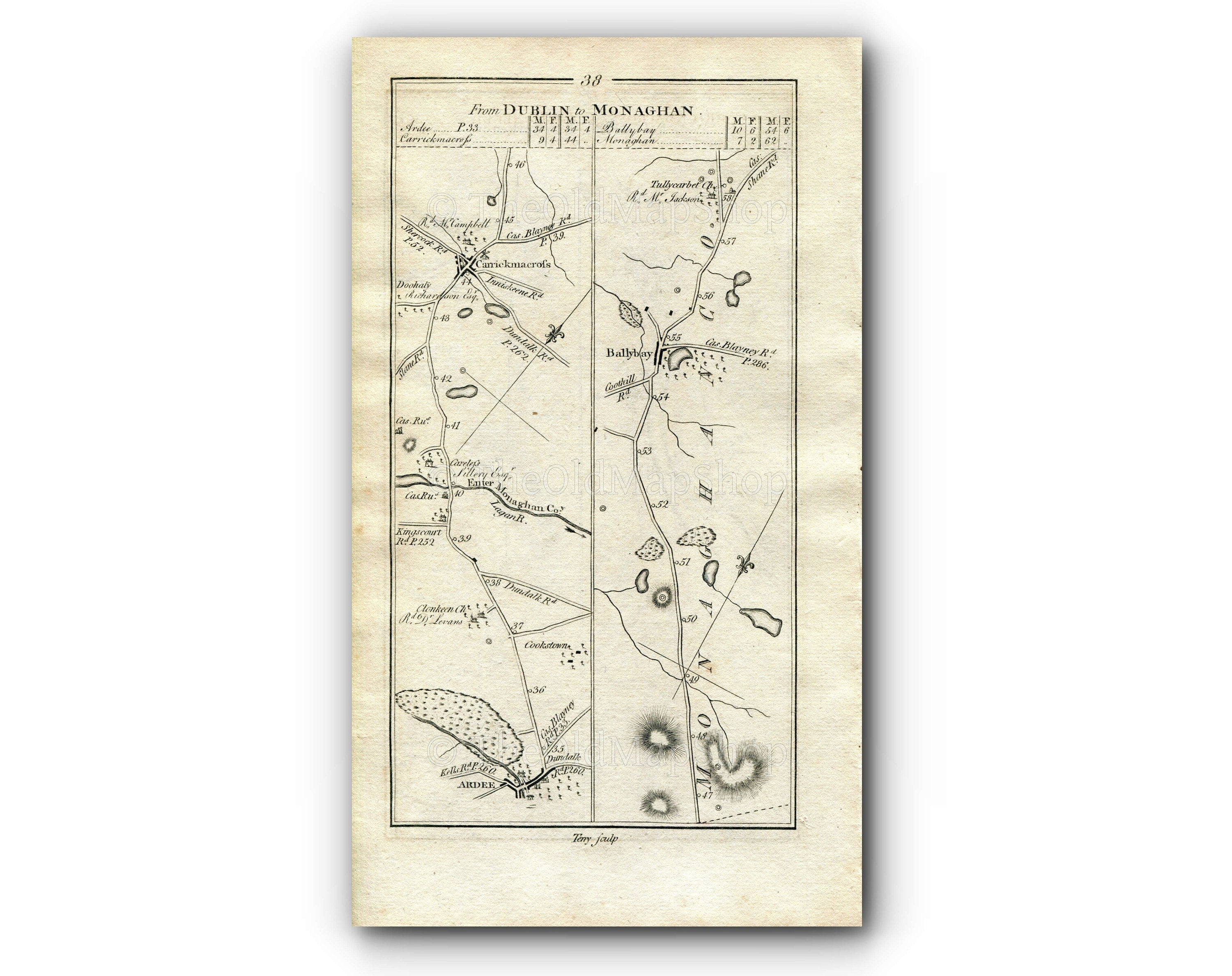 1778 Taylor & Skinner Antique Ireland Road Map 37/38 Ballymagorry St Johnston Londonderry Lifford Letterkenny Ardee Carrickmacross Ballybay