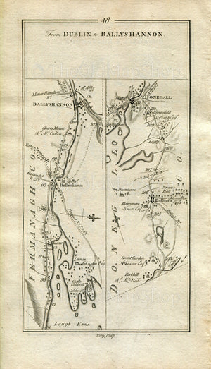 1778 Taylor & Skinner Antique Ireland Road Map 47/48 Lisnaske Maguiresbridge Lisbellaw Enniskillen Churchill Beleek Ballyshannon Ballintra