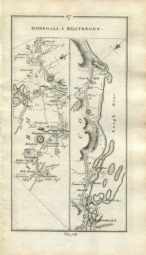 1778 Taylor & Skinner Antique Ireland Road Map 47/48 Lisnaske Maguiresbridge Lisbellaw Enniskillen Churchill Beleek Ballyshannon Ballintra