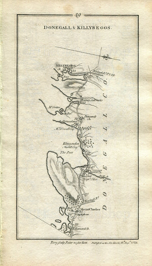 1778 Taylor & Skinner Antique Ireland Road Map 49/50 Mountcharles Killybegs Navan Donaghpatrick Kells Castletown Kilpatrick Nobber Inver