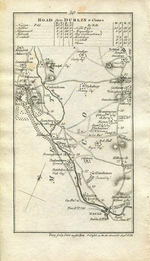 1778 Taylor & Skinner Antique Ireland Road Map 49/50 Mountcharles Killybegs Navan Donaghpatrick Kells Castletown Kilpatrick Nobber Inver