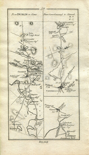 1778 Taylor & Skinner Antique Ireland Road Map 51/52 Moynalty Bailieborough Kingscourt Cootehill Drum Clones Carrickmacross Shercock Meath