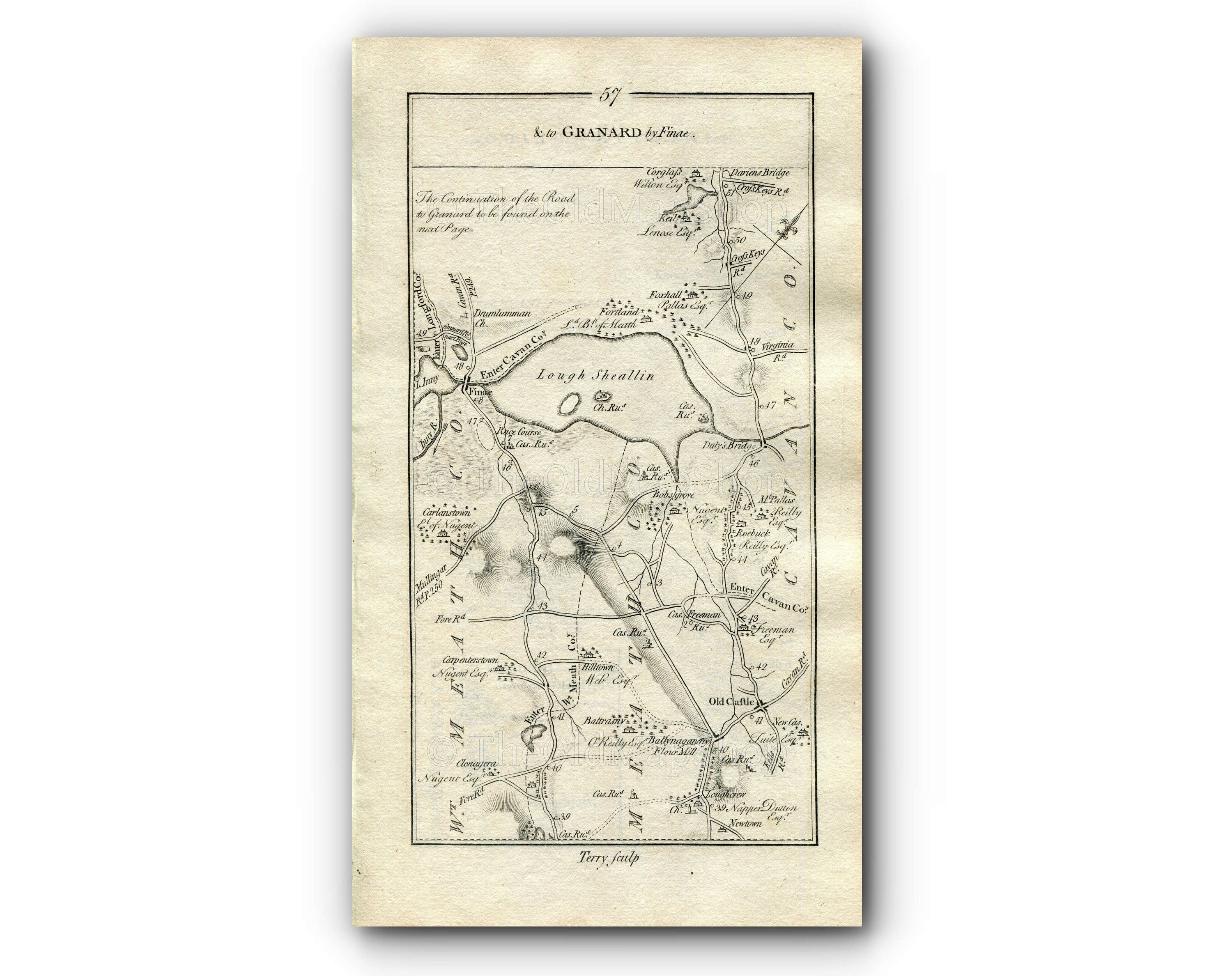 1778 Taylor & Skinner Antique Ireland Road Map 57/58 Oldcastle Mount Nugent Finnea Ballinagh Crossdoney Cavan Castlehamilton Killashandra