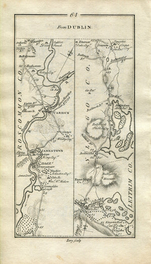 1778 Taylor & Skinner Antique Ireland Road Map 63/64 Ballinalack Longford Newtown Forbes Roosky Drumod Drumsna Jamestown Boyle Drumfin